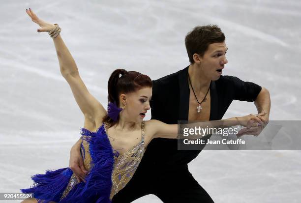 Ekaterina Bobrova and Dmitri Soloviev of Olympic Athlete from Russia during the Figure Skating Ice Dance Short Dance program on day ten of the...