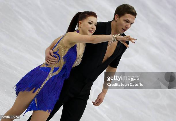 Ekaterina Bobrova and Dmitri Soloviev of Olympic Athlete from Russia during the Figure Skating Ice Dance Short Dance program on day ten of the...