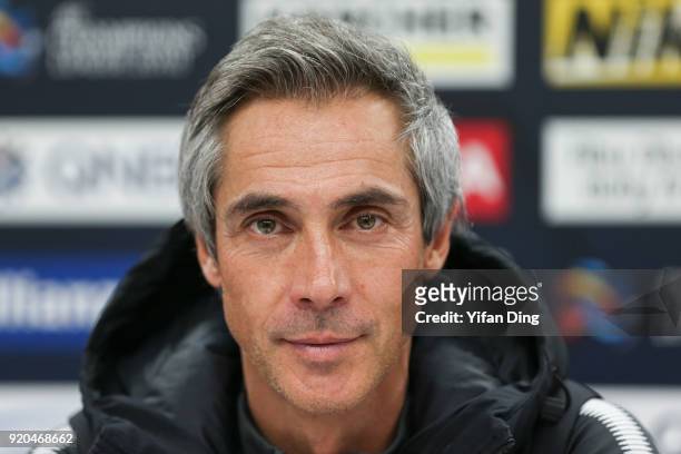 Head Coach Paulo Sousa of Tianjin Quanjian looks during the press conference before the 2018 AFC Champions League match between Kasshiwa Reysol and...