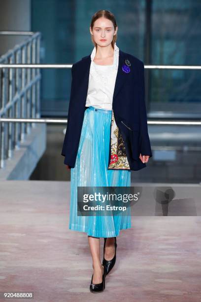 Model walks the runway at the Toga show during London Fashion Week February 2018 on February 17, 2018 in London, England.