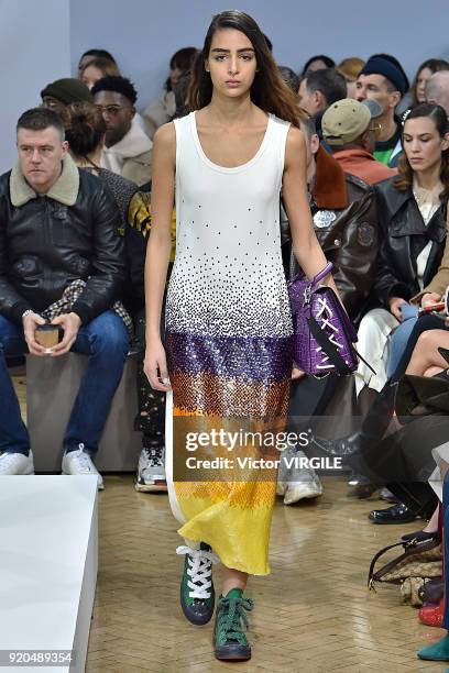 Model walks the runway at the JW Anderson Ready to Wear Fall/Winter 2018-2019 fashion show during London Fashion Week February 2018 on February 17,...