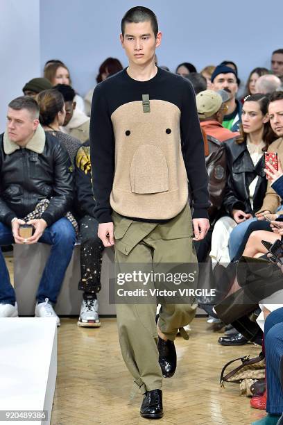 Model walks the runway at the JW Anderson Ready to Wear Fall/Winter 2018-2019 fashion show during London Fashion Week February 2018 on February 17,...