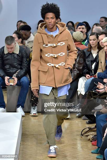 Model walks the runway at the JW Anderson Ready to Wear Fall/Winter 2018-2019 fashion show during London Fashion Week February 2018 on February 17,...