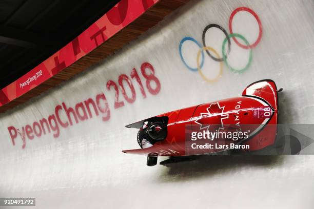 Christopher Spring and Lascelles Brown of Canada make a run during the Men's 2-Man Bobsleigh on day 10 of the PyeongChang 2018 Winter Olympic Games...