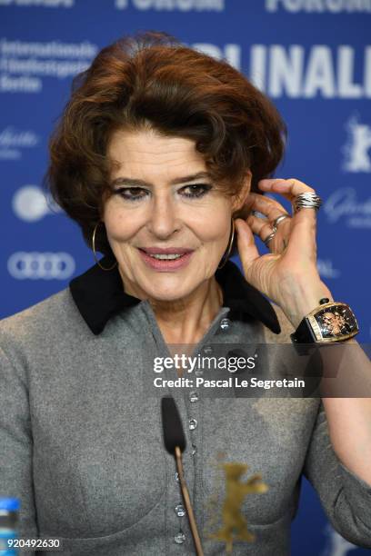 Fanny Ardant is seen at the 'Shock Waves' press conference during the 68th Berlinale International Film Festival Berlin at Grand Hyatt Hotel on...