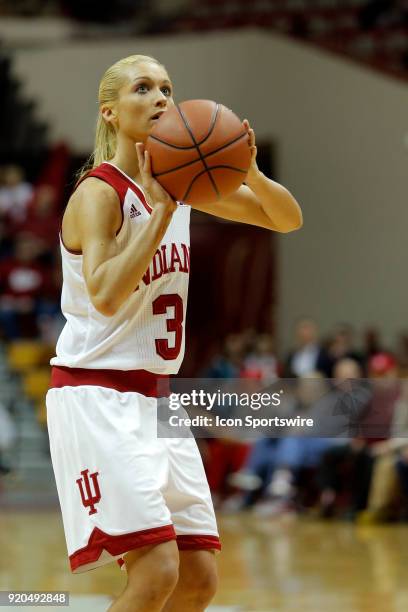 Indiana Hoosier guard Tyra Buss in action during the game between the Nebraska Cornhuskers and Indiana Hoosiers on February 17 at Assembly Hall in...