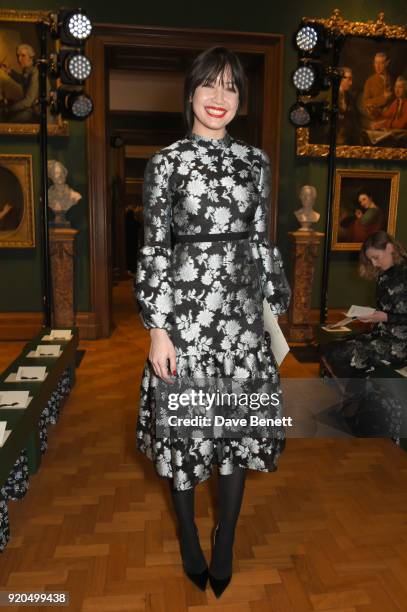 Daisy Lowe attends the Erdem show during London Fashion Week February 2018 at National Portrait Gallery on February 19, 2018 in London, England.