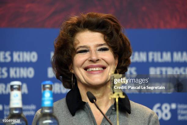 Fanny Ardant is seen at the 'Shock Waves' press conference during the 68th Berlinale International Film Festival Berlin at Grand Hyatt Hotel on...