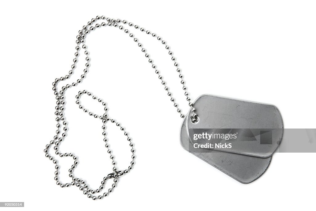 Blank dogtags and ball chain on white background