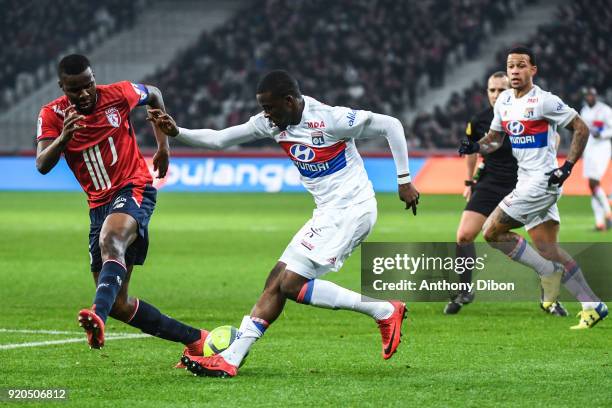 Ibrahim Amadou of Lille and Tanguy Ndombele of Lyon during the Ligue 1 match between Lille OSC and Olympique Lyonnais at Stade Pierre Mauroy on...