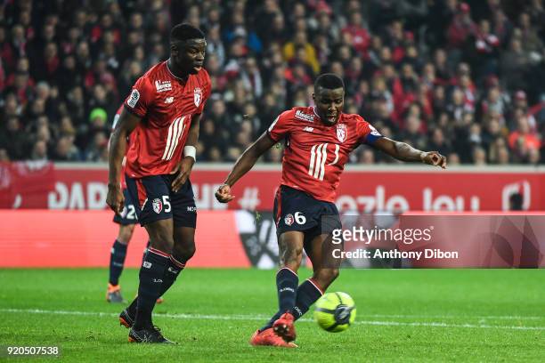 Bakary Soumaoro and Ibrahim Amadou of Lille during the Ligue 1 match between Lille OSC and Olympique Lyonnais at Stade Pierre Mauroy on February 18,...