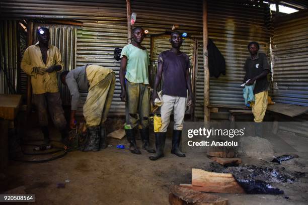 Mine workers are seen prepared for work at a mine in Kakamega a western town of Kenya on February 16, 2018. Mine in Kakamega, which used to be run by...