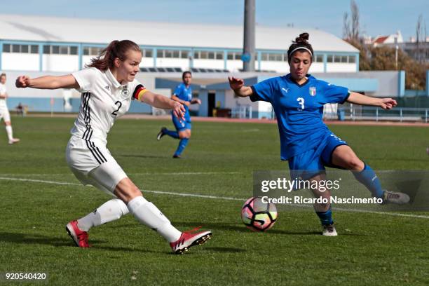 Donata von Achten of Girls Germany U16 challenges Chiara Mele of Girls Italy U16 during UEFA Development Tournament match between U16 Girls Germany...