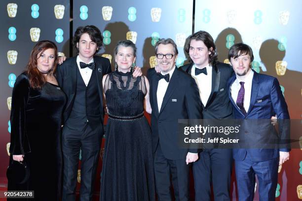 Charlie Oldman, Gisele Schmidt, Gary Oldman, Gulliver Oldman and Alfie Oldman attend the EE British Academy Film Awards held at Royal Albert Hall on...