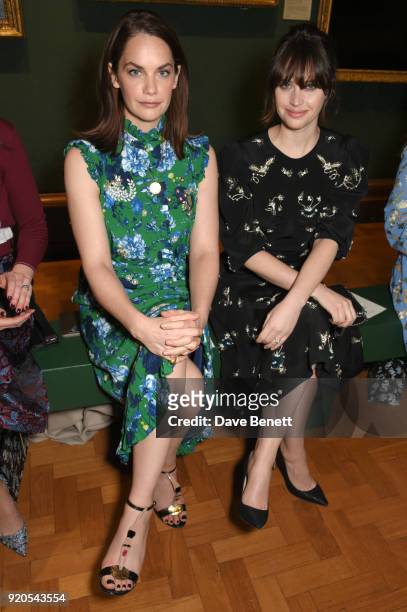 Ruth Wilson and Felicity Jones attend the Erdem show during London Fashion Week February 2018 at National Portrait Gallery on February 19, 2018 in...