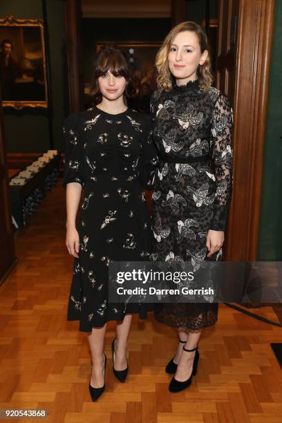 Felicity Jones and Laura Carmichael attend the ERDEM show during London Fashion Week February 2018 on February 19, 2018 in London, England.