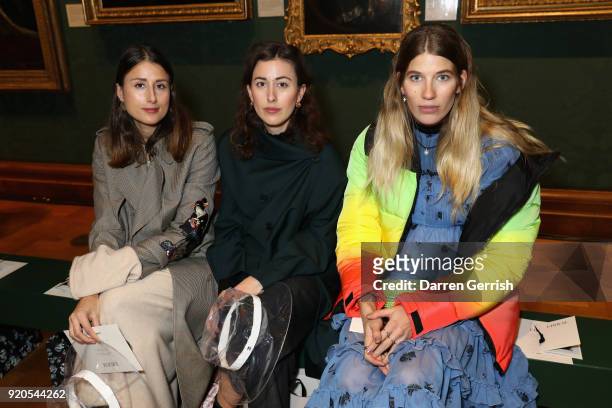 Sylvia Haghjoo, Julia Haghjoo and Veronika Heilbrunner attend the ERDEM show during London Fashion Week February 2018 on February 19, 2018 in London,...