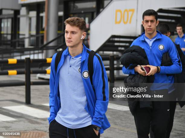 Facundo Colidio of FC Internazionale U19 departs to Manchester on February 19, 2018 in Milan, Italy.