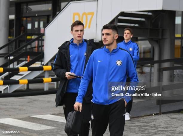Matteo Rover of FC Internazionale U19 departs to Manchester on February 19, 2018 in Milan, Italy.
