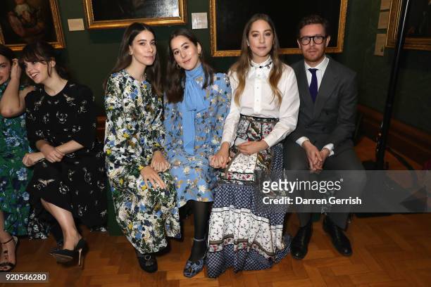 Danielle Haim, Alana Haim, Este Haim of Haim and Nicholas Cullinan attend the ERDEM show during London Fashion Week February 2018 on February 19,...