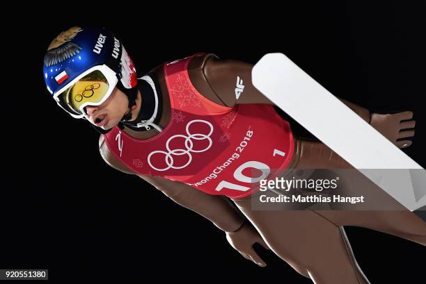 Maciej Kot of Poland competes during the Ski Jumping - Men's Team Large Hill on day 10 of the PyeongChang 2018 Winter Olympic Games at Alpensia Ski...