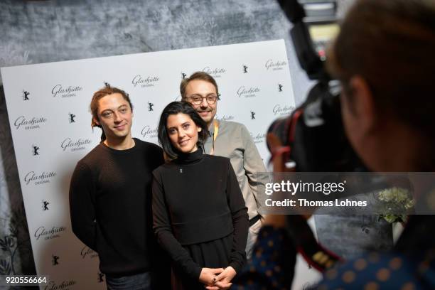 Jonas Carpignano, Noa Regev and Calin Peter Netzer attend the Glashuette Original Lounge at The 68th Berlinale International Film Festival at Grand...