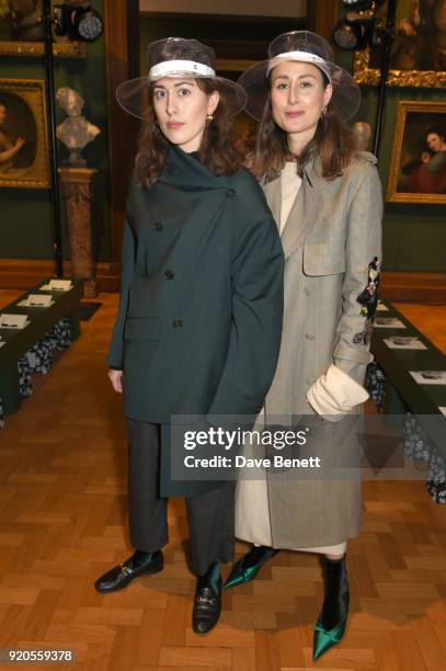 Julia Haghjoo and Sylvia Haghjoo attend the Erdem show during London Fashion Week February 2018 at National Portrait Gallery on February 19, 2018 in...