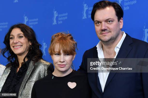 Emily Atef, Birgit Minichmayr and Charly Huebner pose at the '3 Days in Quiberon' photo call during the 68th Berlinale International Film Festival...