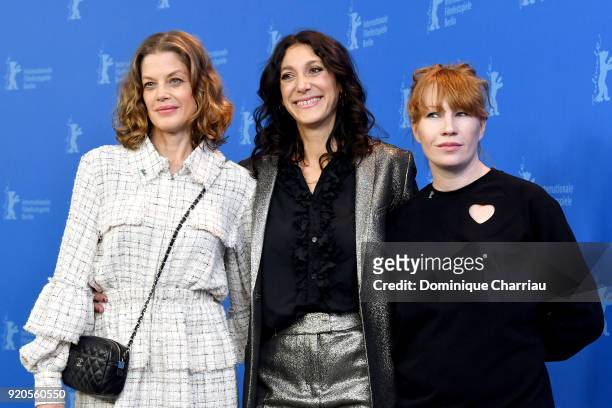 Marie Baeumer, Emily Atef and Birgit Minichmayr pose at the '3 Days in Quiberon' photo call during the 68th Berlinale International Film Festival...