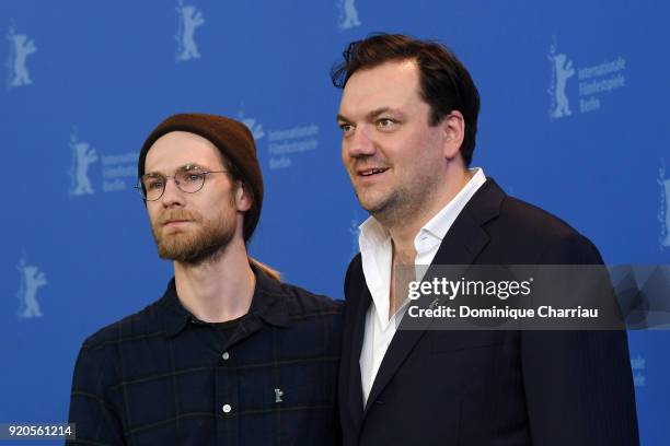 Robert Gwisdek and Charly Huebner pose at the '3 Days in Quiberon' photo call during the 68th Berlinale International Film Festival Berlin at Grand...