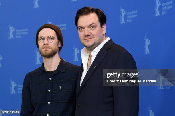 Robert Gwisdek and Charly Huebner pose at the '3 Days in Quiberon' photo call during the 68th Berlinale International Film Festival Berlin at Grand...