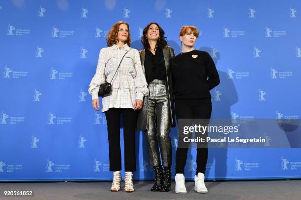 Marie Baeumer, Emily Atef and Birgit Minichmayr pose at the '3 Days in Quiberon' photo call during the 68th Berlinale International Film Festival...