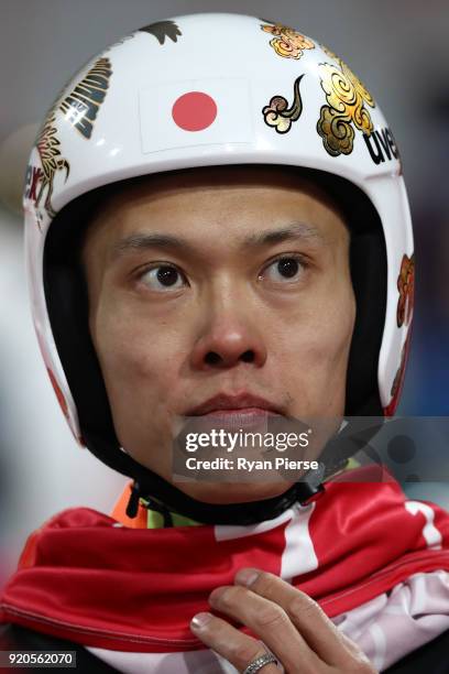 Taku Takeuchi of Japan competes during the Ski Jumping - Men's Team Large Hill on day 10 of the PyeongChang 2018 Winter Olympic Games at Alpensia Ski...