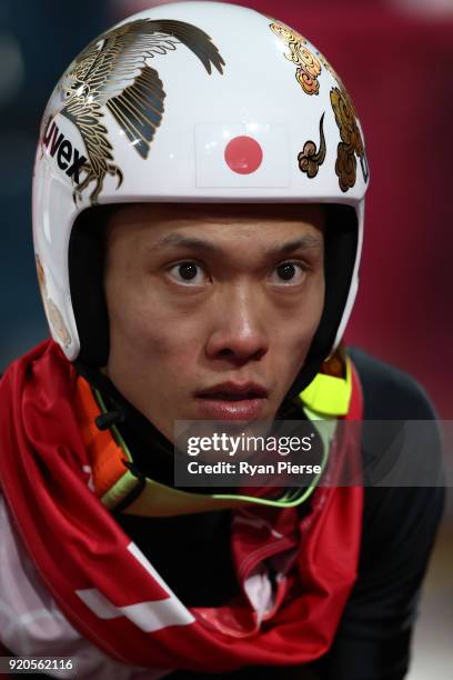 Taku Takeuchi of Japan competes during the Ski Jumping - Men's Team Large Hill on day 10 of the PyeongChang 2018 Winter Olympic Games at Alpensia Ski...