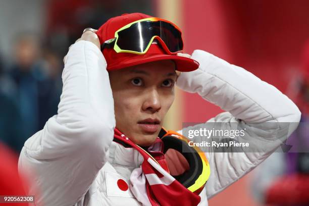 Taku Takeuchi of Japan competes during the Ski Jumping - Men's Team Large Hill on day 10 of the PyeongChang 2018 Winter Olympic Games at Alpensia Ski...