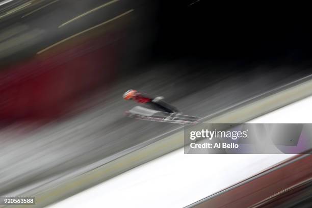 Taku Takeuchi of Japan competes during the Ski Jumping - Men's Team Large Hill on day 10 of the PyeongChang 2018 Winter Olympic Games at Alpensia Ski...