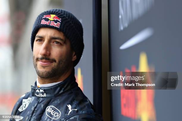 Daniel Ricciardo of Australia and Aston Martin Red Bull Racing looks on outside during the Aston Martin Red Bull Racing RB14 Special Edition filming...