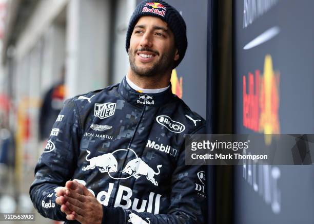 Daniel Ricciardo of Australia and Aston Martin Red Bull Racing looks on outside during the Aston Martin Red Bull Racing RB14 Special Edition filming...