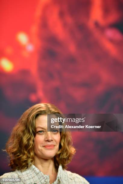 Marie Baeumer attends the '3 Days in Quiberon' press conference during the 68th Berlinale International Film Festival Berlin at Grand Hyatt Hotel on...