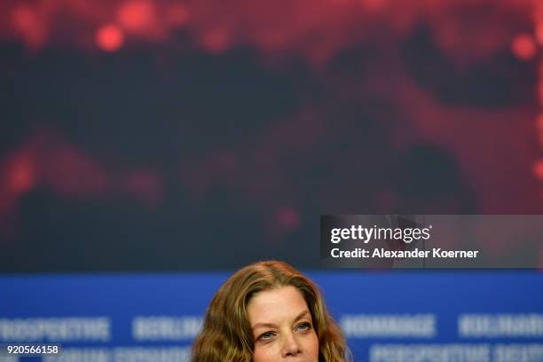 Marie Baeumer attends the '3 Days in Quiberon' press conference during the 68th Berlinale International Film Festival Berlin at Grand Hyatt Hotel on...