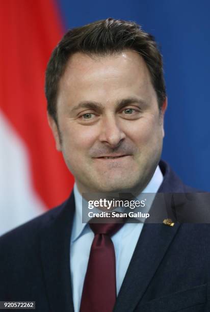 Luxembourg Prime Minister Xavier Bettel and German Chancellor Angela Merkel give statements to the media following talks at the Chancellery on...