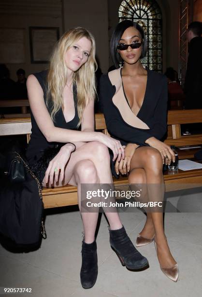 Lara Stone and Jourdan Dunn attend the David Koma show during London Fashion Week February 2018 at St George's Church Bloomsbury on February 19, 2018...