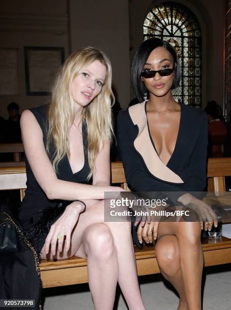 Lara Stone and Jourdan Dunn attend the David Koma show during London Fashion Week February 2018 at St George's Church Bloomsbury on February 19, 2018...