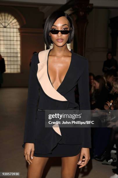 Jourdan Dunn attends the David Koma show during London Fashion Week February 2018 at St George's Church Bloomsbury on February 19, 2018 in London,...