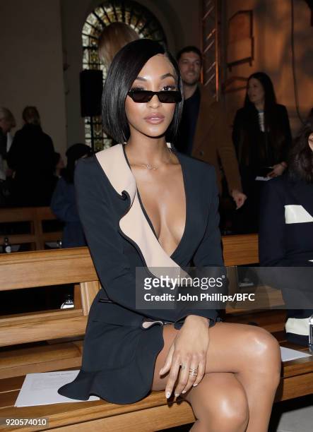 Jourdan Dunn attends the David Koma show during London Fashion Week February 2018 at St George's Church Bloomsbury on February 19, 2018 in London,...