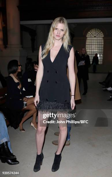 Lara Stone attends the David Koma show during London Fashion Week February 2018 at St George's Church Bloomsbury on February 19, 2018 in London,...