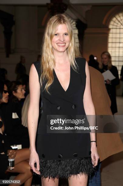 Lara Stone attends the David Koma show during London Fashion Week February 2018 at St George's Church Bloomsbury on February 19, 2018 in London,...