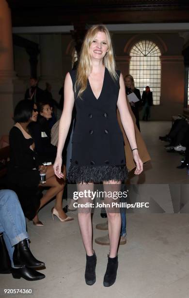 Lara Stone attends the David Koma show during London Fashion Week February 2018 at St George's Church Bloomsbury on February 19, 2018 in London,...