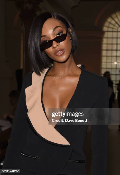 Jourdan Dunn attends the David Koma show during London Fashion Week February 2018 at BFC Show Space on February 19, 2018 in London, England.