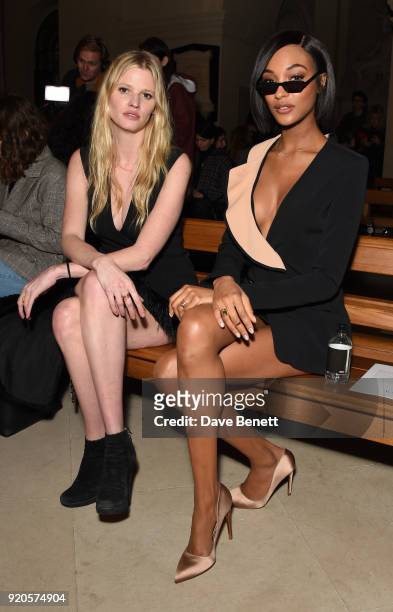 Lara Stone and Jourdan Dunn attends the David Koma show during London Fashion Week February 2018 at BFC Show Space on February 19, 2018 in London,...